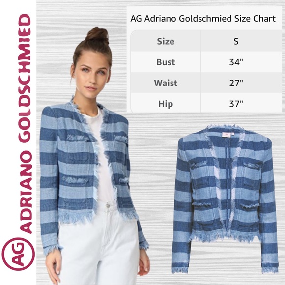 AG Adriano Goldschmied Women Capucine Jacket Piscine Stripe Washed Indigo/Small - Picture 9 of 10